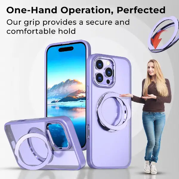 Glassology 360 Rotate Ring Stand Magsafe Case for Apple iPhone 16Pro Max Purple