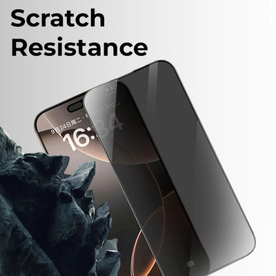 Smartphone with a screen protector highlighting scratch resistance on a gray background