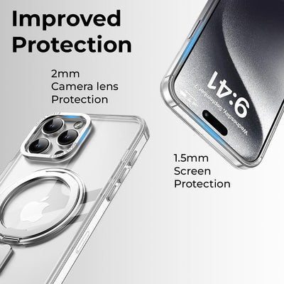 iPhone 15Pro Max Clear 360° Rotate Ring Stand Magsafe Case - GLASSOLOGY