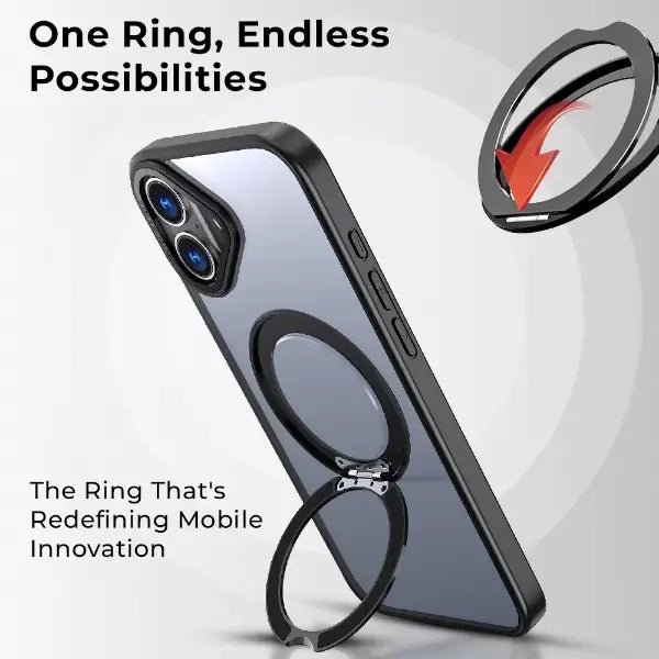 iPhone 16 MagSafe Back Cover with 360° Rotate Ring Stand (Black) - GLASSOLOGY