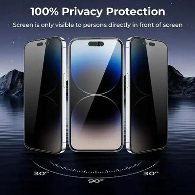 Smartphone with privacy screen protector on a scenic background