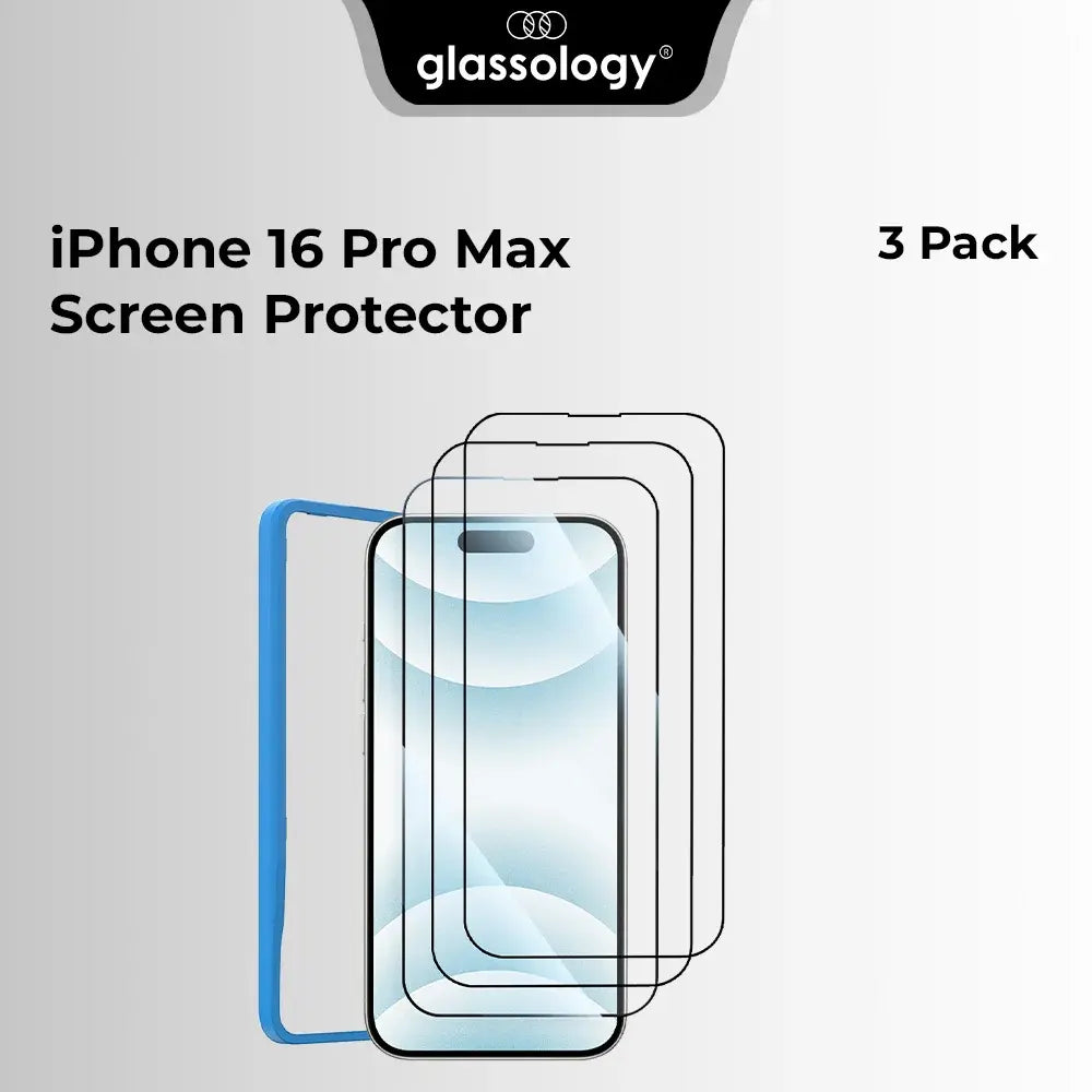 Glassology 3 Pack iPhone 16 Pro Max Tempered Glass - with Install Frame
