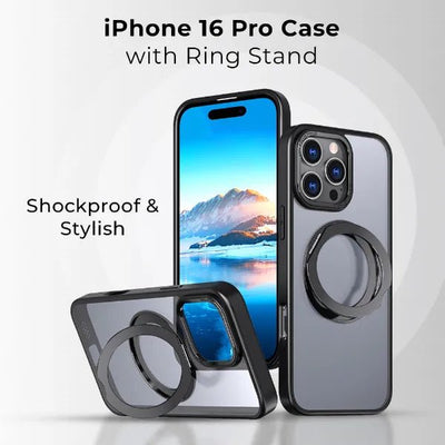iPhone 16 Pro MagSafe Case Cover with 360° Rotate Ring Stand - Black - GLASSOLOGY