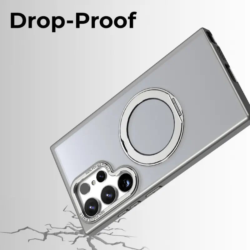 Samsung Galaxy S24 Ultra MagSafe Case Sleek Grey 360° rotate ring stand. - GLASSOLOGY