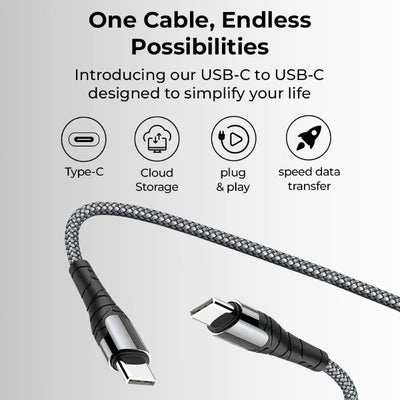 USB C to C 1 Meter 65W Braided Charging Cable - GLASSOLOGY