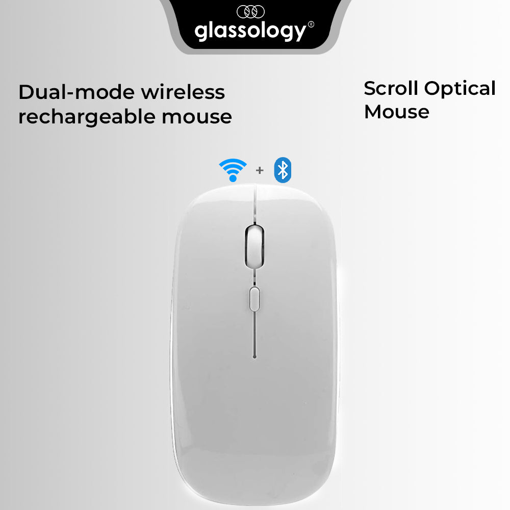 Glassology Key Scroll Bluetooth 5 & USB 2.4G Wireless Mouse(White)