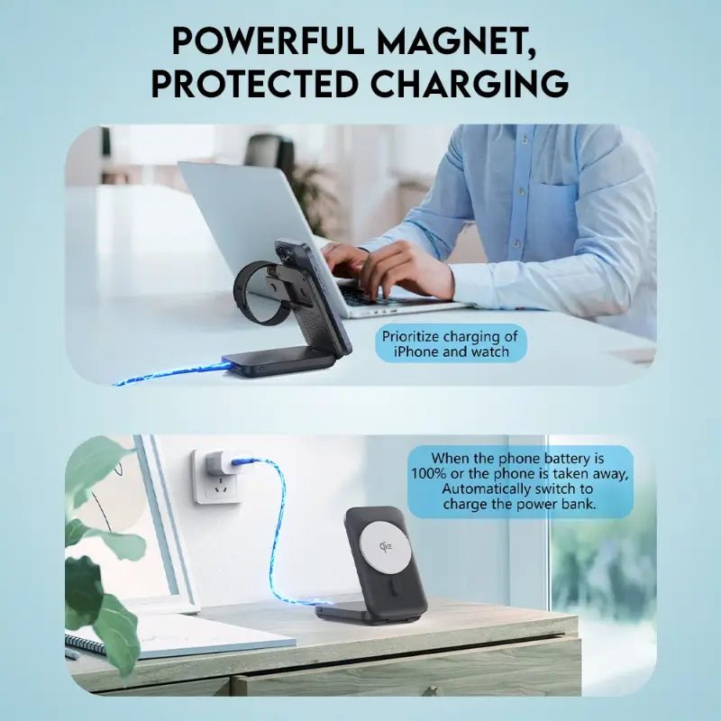 10000mAh MagSafe 3 - in - 1 Powerbank UAE | 15W Wireless - GLASSOLOGY