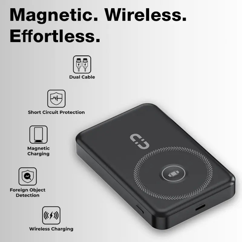 10000mAh MagSafe Power Bank for iPhone | Built-in Stand & Cable - Black - GLASSOLOGY