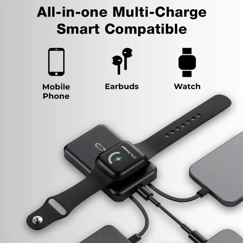 10000mAh MagSafe Power Bank for iPhone | Built-in Stand & Cable - Black - GLASSOLOGY
