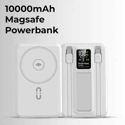 10000mAh MagSafe Power Bank with Foldable Stand & Cable - White - GLASSOLOGY