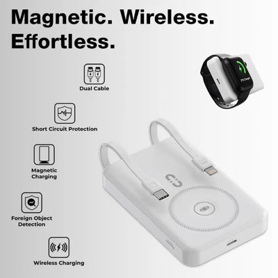 10000mAh MagSafe Power Bank with Foldable Stand & Cable - White - GLASSOLOGY