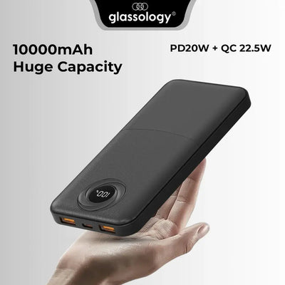 10000mAh Power Bank ,Dual USB Output & Digital Display - Black - GLASSOLOGY