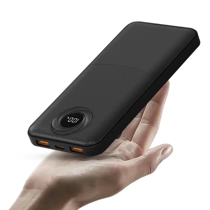10000mAh Power Bank ,Dual USB Output & Digital Display - Black - GLASSOLOGY