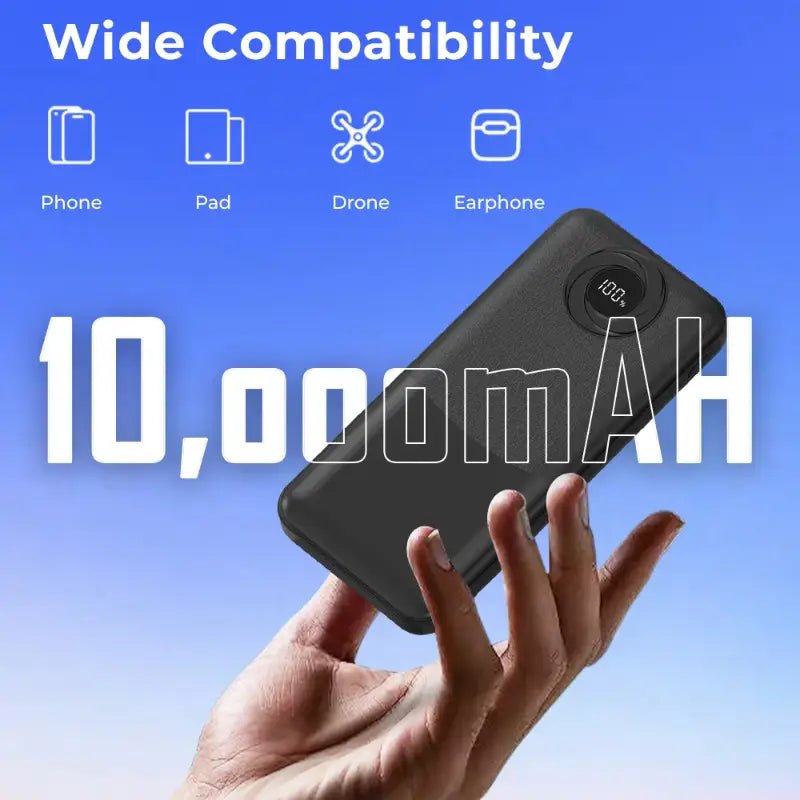 10000mAh Power Bank ,Dual USB Output & Digital Display - Black - GLASSOLOGY