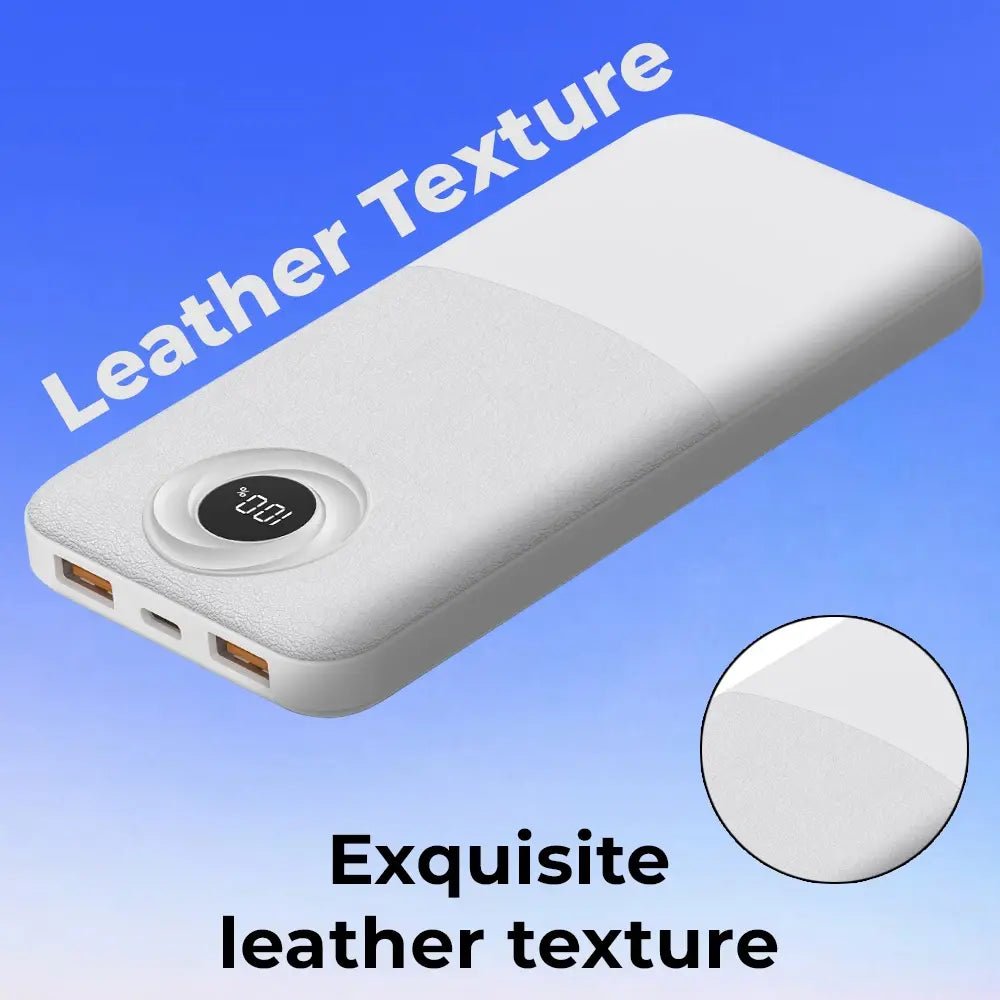 10000mAh Power Bank ,Dual USB Output & Digital Display - White - GLASSOLOGY