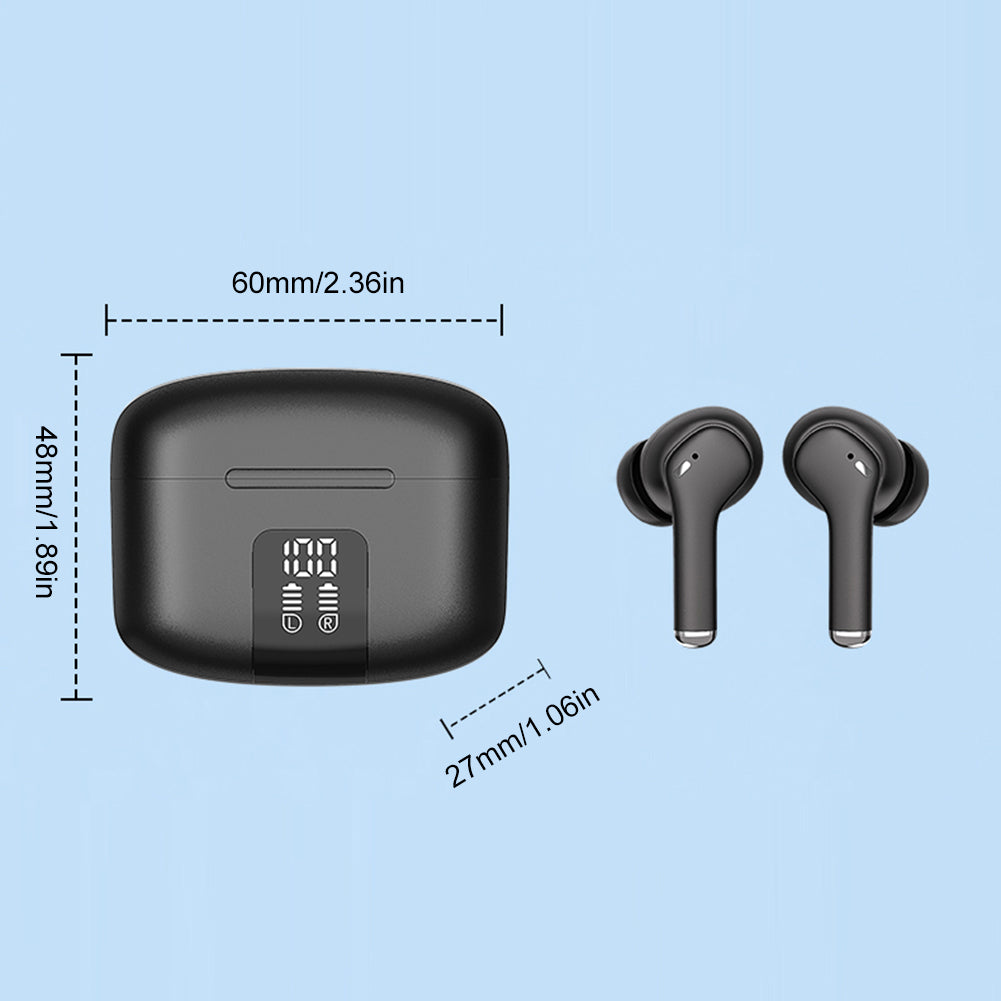 VIBEZ Wireless Earphones, Bluetooth 5.3 Quad-mic ENC Call Noise Reduction, with LED Power Display Charging Case, IPX5 Waterproof Ultra-Light and Ergonomic for Sports and Esports