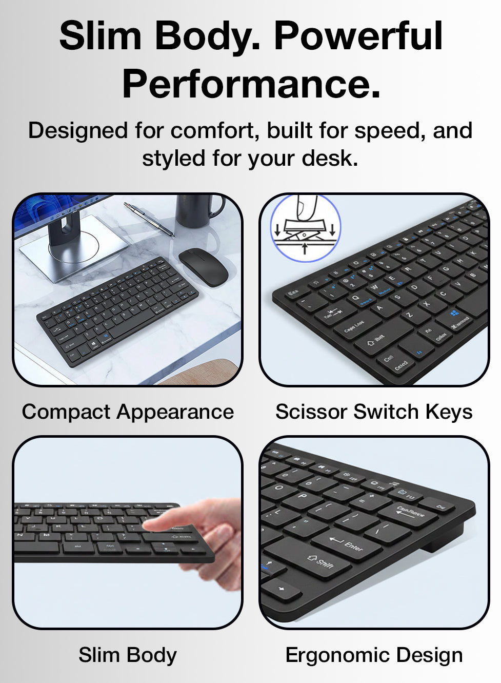 Glassology Wireless Keyboard and Mouse Combo 2.4GHz Full-Size(Black)