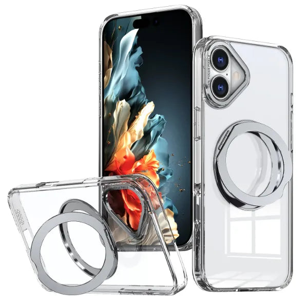 Glassology 360° Rotate Ring Stand MagSafe Case for iPhone 16 Plus  (Clear)