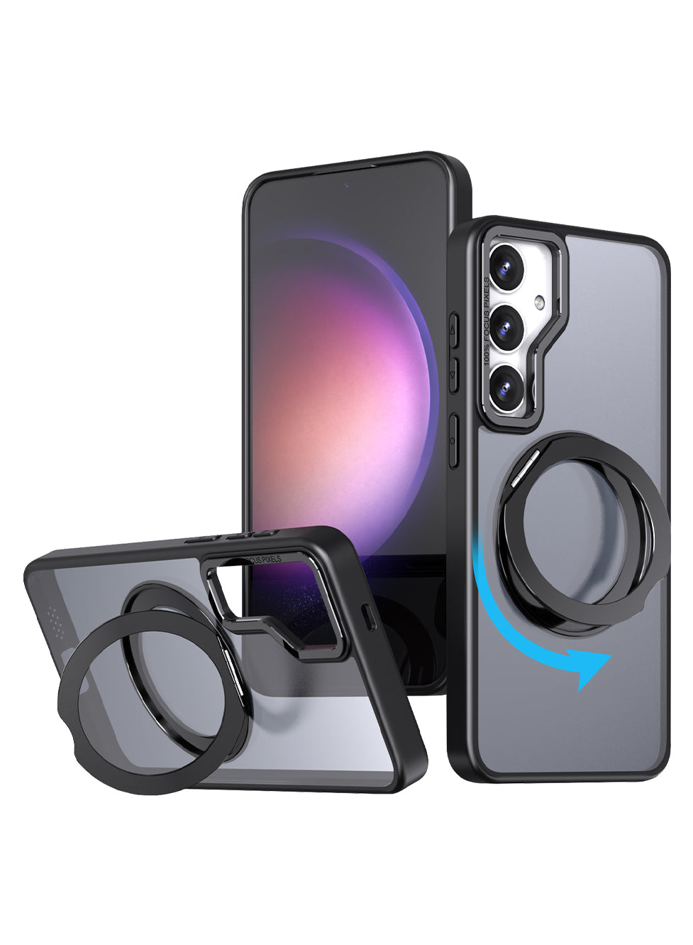 جراب مغناطيسي بحامل حلقي دوار 360 درجة لهاتف Samsung Galaxy S25 FE - أسود مقاوم للصدمات ومتوافق مع حامل مغناطيسي