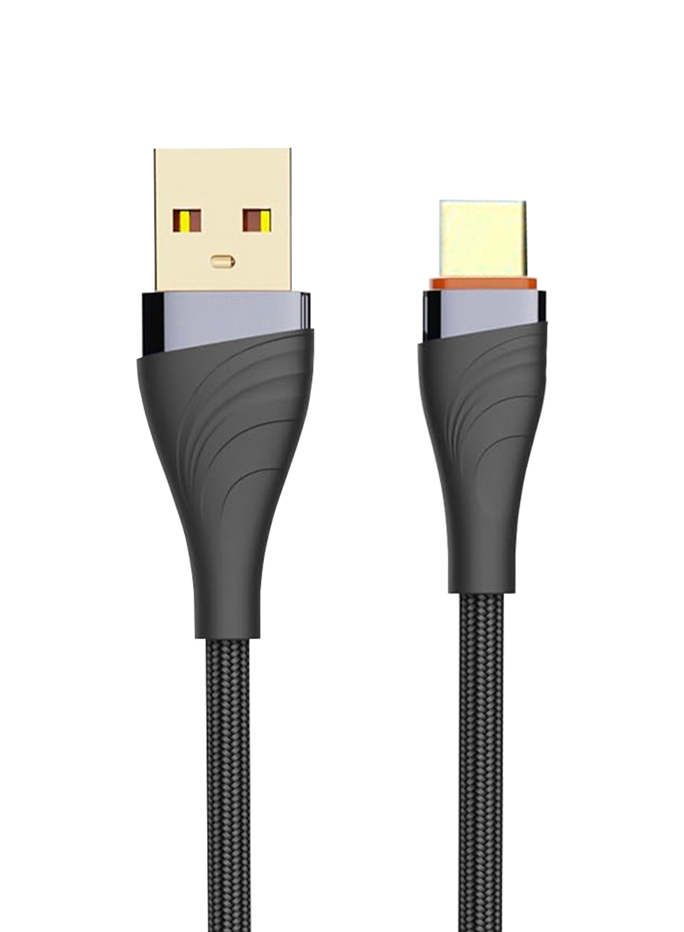 USB-C to USB-A cable with gold connectors on a white background
