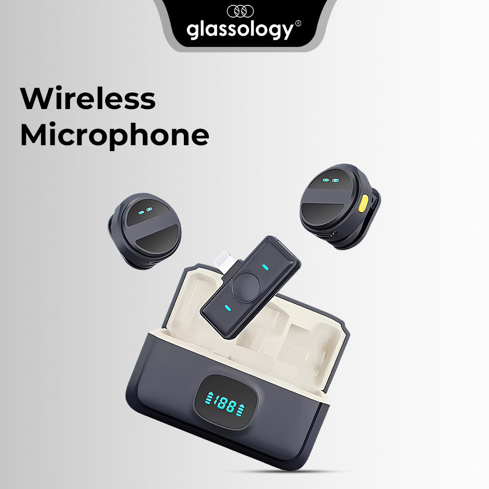 Glassology SX21 – Dual Wireless Lavalier Microphone Set with Charging Case | Noise Cancellation | 20m Range | iPhone & Android Compatible