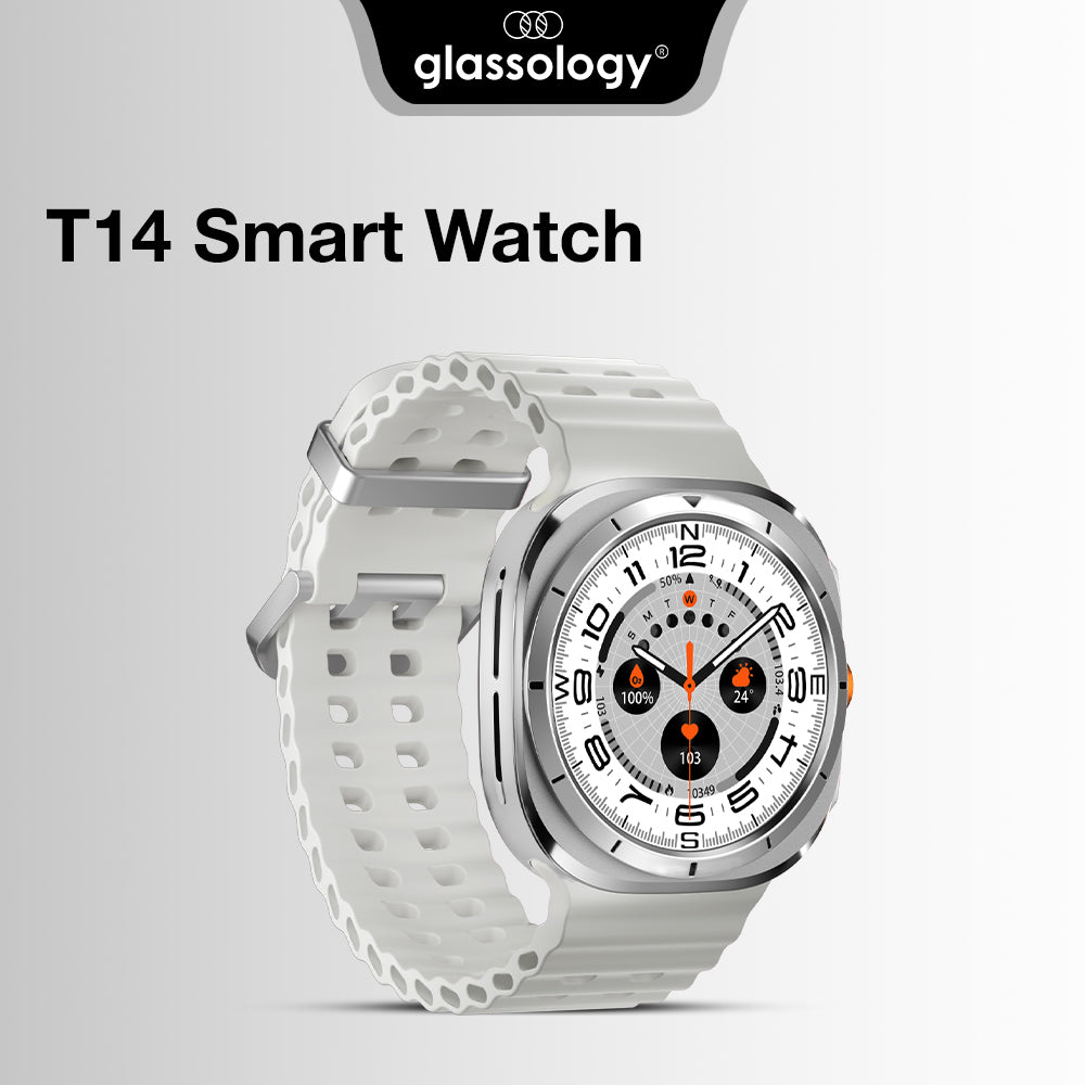 Glassology Charome T14 Ultra Smartwatch – Silver Edition | GPS, Bluetooth, Health Monitoring, Fitness Tracking, Long Battery Life, Water Resistant