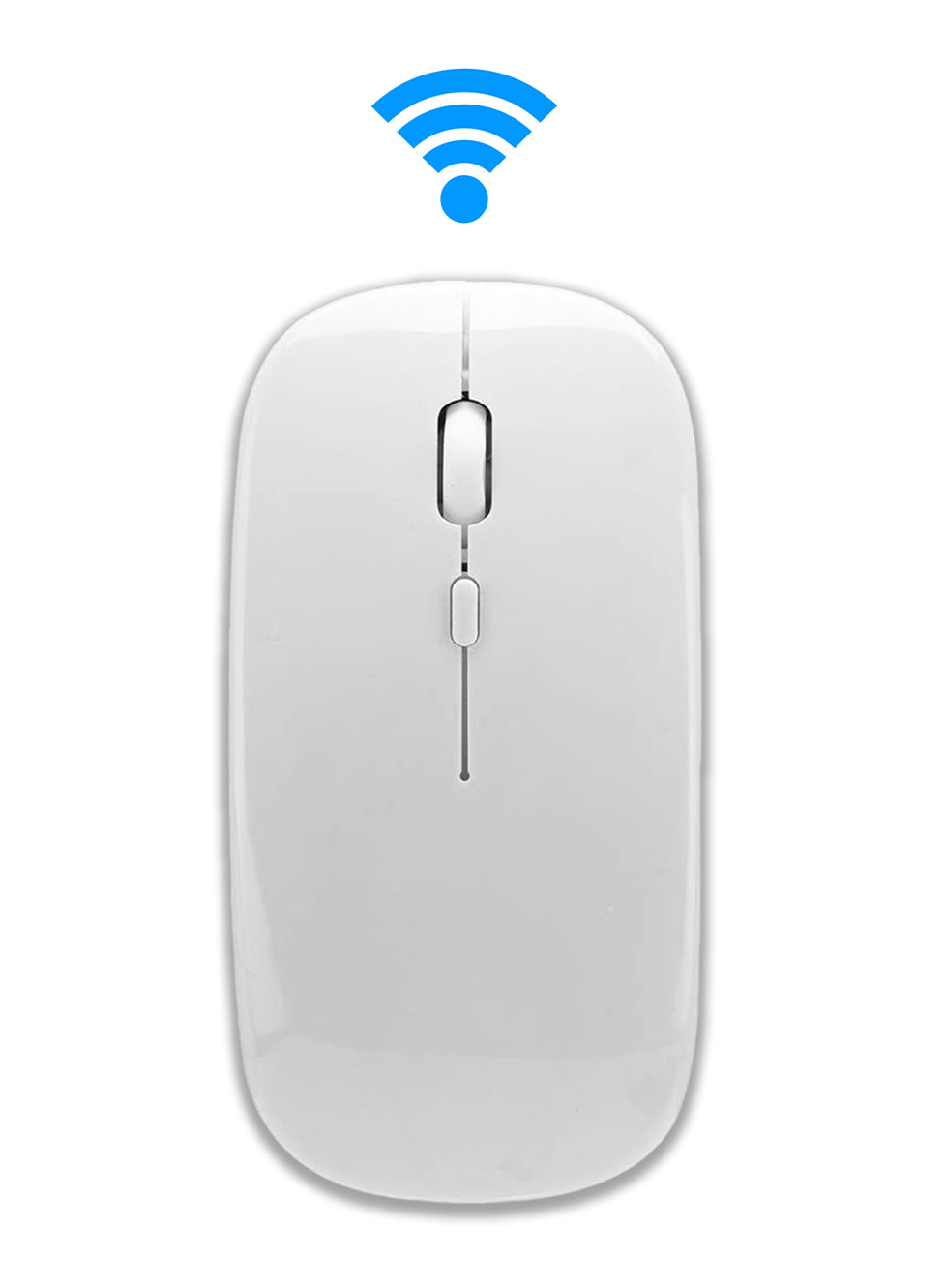 White wireless mouse with a Wi-Fi symbol on a white background