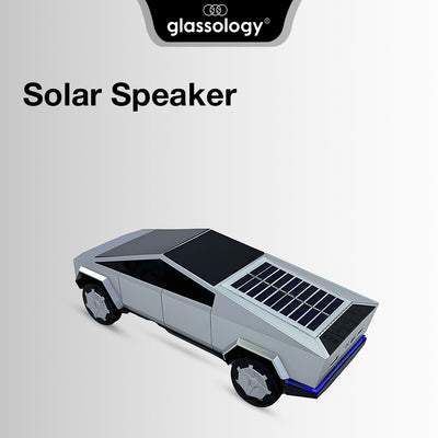 Glassology Charome Cybertruck Solar Speaker – 10W Power, Solar Charging, LED Light, FM Radio, Bluetooth Stereo, AUX & TF Card Support (Silver)