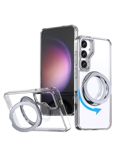 جراب مغناطيسي بحامل حلقي دوار 360 درجة لهاتف Samsung Galaxy S25 FE - حامل شفاف مقاوم للصدمات ومتوافق مع حامل مغناطيسي
