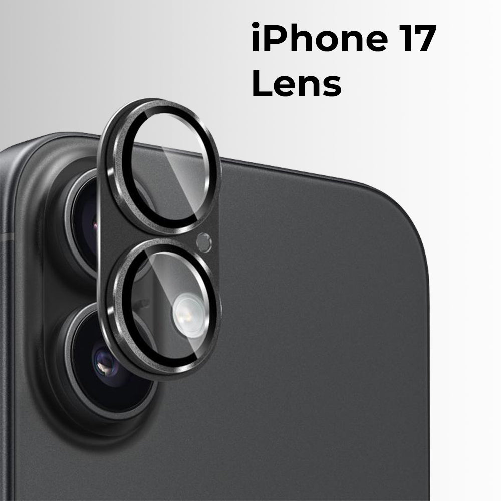 Close-up of an iPhone 17 lens with a clear background