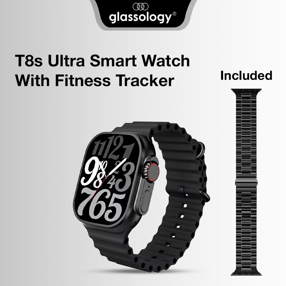 Glassology Charome T8s Ultra Max HD Smart Watch (Black) – Bluetooth Calling, Fitness Tracking, Dual Straps, Heart Rate & SpO₂ Monitor, Android & iOS Compatible