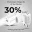 2 in 1 30W USB A and Type C Dual Fast Adapter - White - GLASSOLOGY