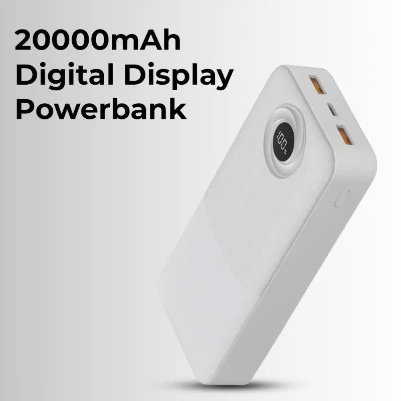 20000mAh Power Bank (White) | High - Capacity Fast Charging Portable Charger - GLASSOLOGY