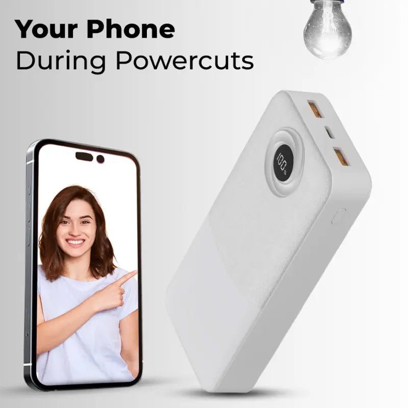 20000mAh Power Bank (White) | High - Capacity Fast Charging Portable Charger - GLASSOLOGY