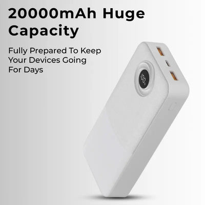 20000mAh Power Bank (White) | High - Capacity Fast Charging Portable Charger - GLASSOLOGY