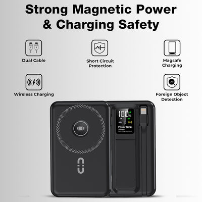 Glassology 10000mAh MagSafe Power Bank with Foldable Stand & Cable (Black)
