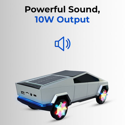Glassology Charome Cybertruck Solar Speaker – 10W Power, Solar Charging, LED Light, FM Radio, Bluetooth Stereo, AUX & TF Card Support (Silver)
