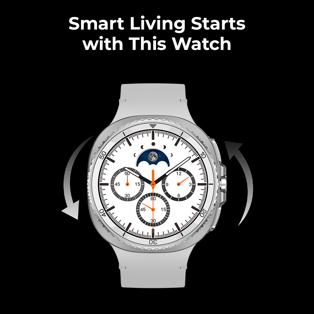 Glassology Charome SmartWatch Pro Max 1.43" – Bluetooth Calling, NFC Payments, Wireless Charging, 7-Day Battery, 3ATM Waterproof Fitness Watch - White