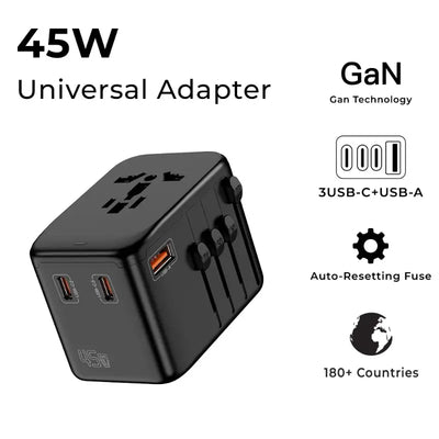 Glassology Universal 45W GaN Travel Adapter 4-Port Charger
