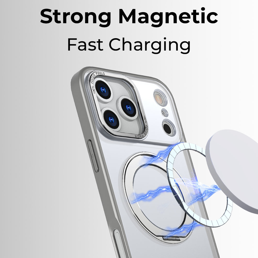 جراب ماج سيف قابل للدوران 360 درجة لهاتف iPhone 17 Pro Max (رمادي)