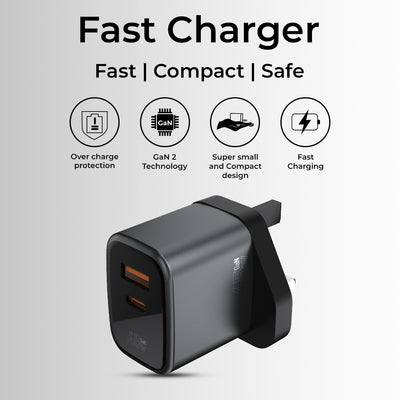 45W Dual-Port Fast Charger (C + A) with USB-C Cable