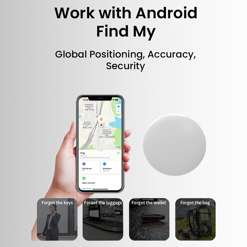 علامة GSTAW الذكية - متوافقة مع تطبيق Apple Find My، ومتتبع بلوتوث مع وضع الفقد، وتنبيهات الترك خلفك، وحماية الخصوصية، وعمر بطارية طويل (أبيض، الإمارات العربية المتحدة)