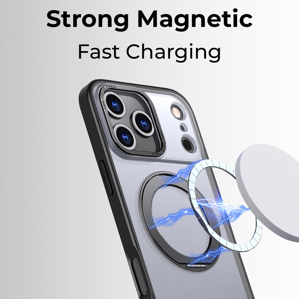 Glassology 360° Rotate Ring Stand Magsafe Case for Apple iPhone 17 Pro Max Black