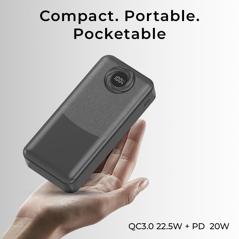 Glassology 20000mAh Power Bank (Black) – Fast Charging | Dual USB |LCD Display