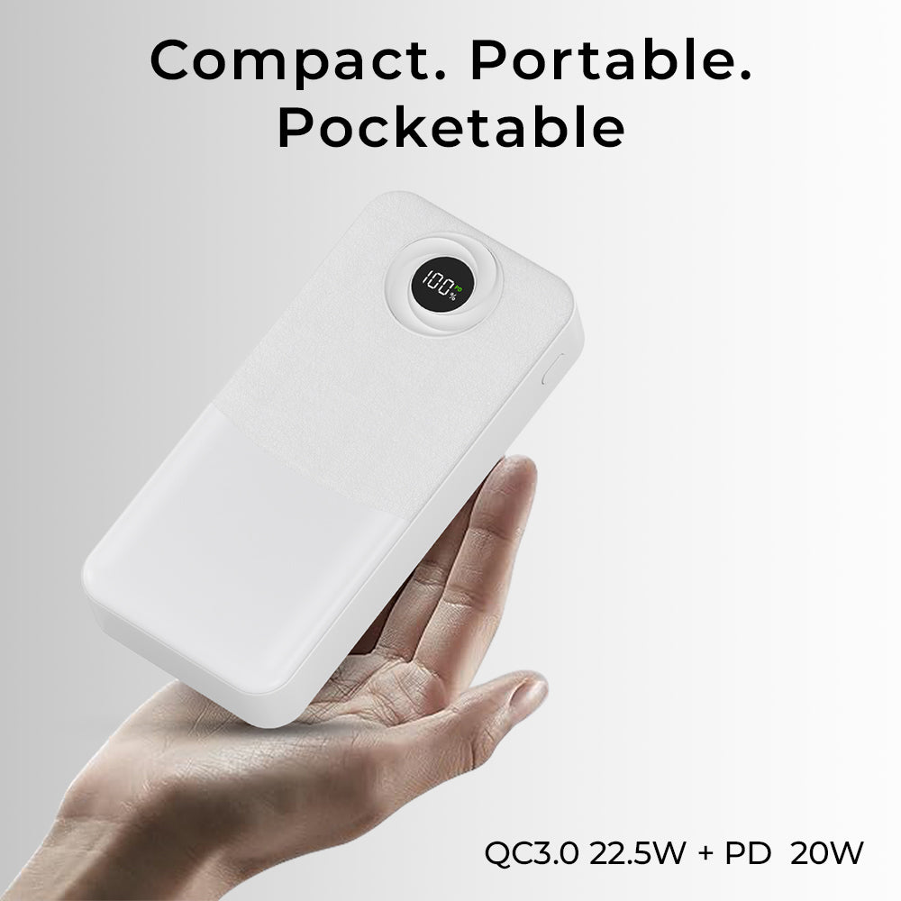 Glassology 20000mAh Power Bank (White) – Fast Charging | Dual USB |LCD Display
