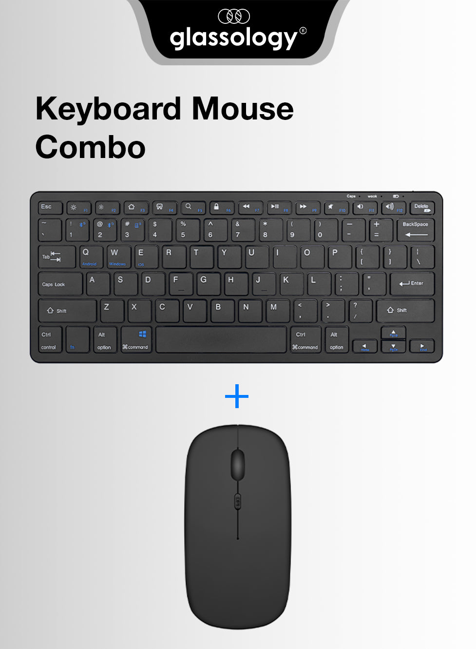 Glassology Wireless Keyboard and Mouse Combo 2.4GHz Full-Size(Black)