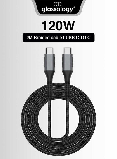Glassology USB C to USB C Cable, 120W Fast Charging Type C Cable 2M, Durable Braided Charging Cord Protection for Phones, Tablets, Laptops & USB-C Devices