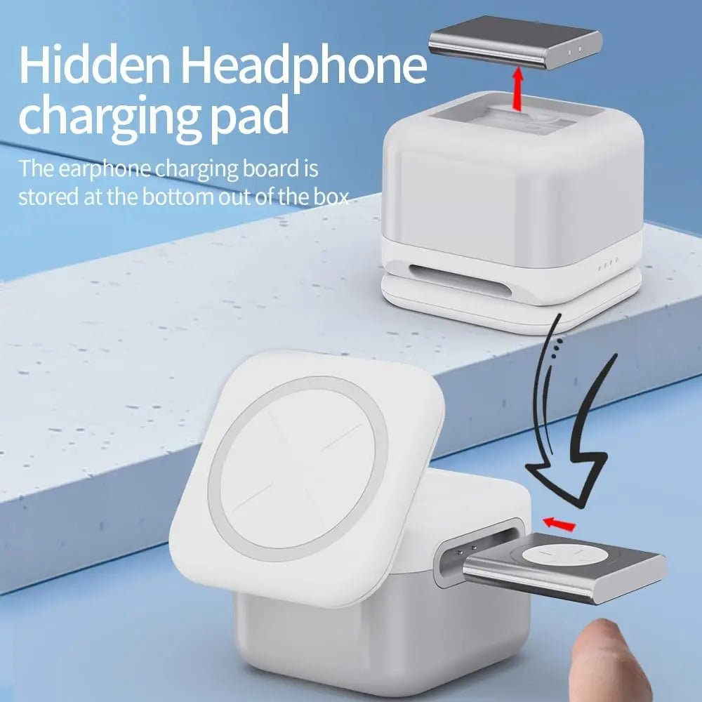 3 in 1 Cube MagSafe Wireless Charger Station - 360 rotating & foldable Fast Charging -White - GLASSOLOGY
