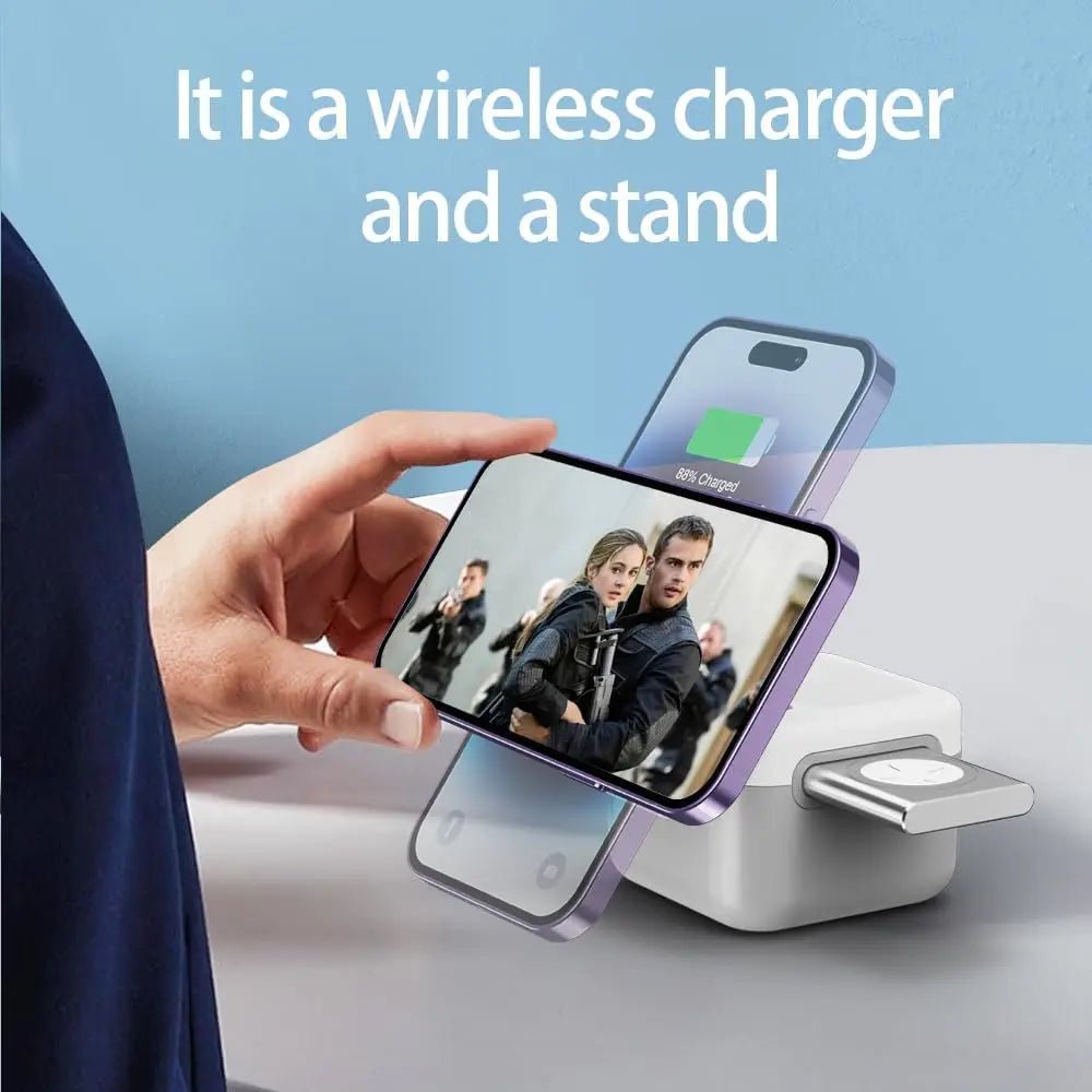 3 in 1 Cube MagSafe Wireless Charger Station - 360 rotating & foldable Fast Charging -White - GLASSOLOGY