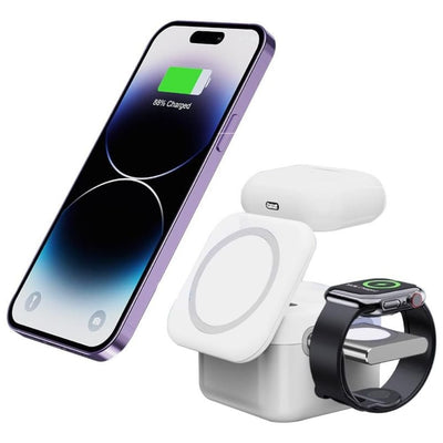 3 in 1 Cube MagSafe Wireless Charger Station - 360 rotating & foldable Fast Charging - White - GLASSOLOGY